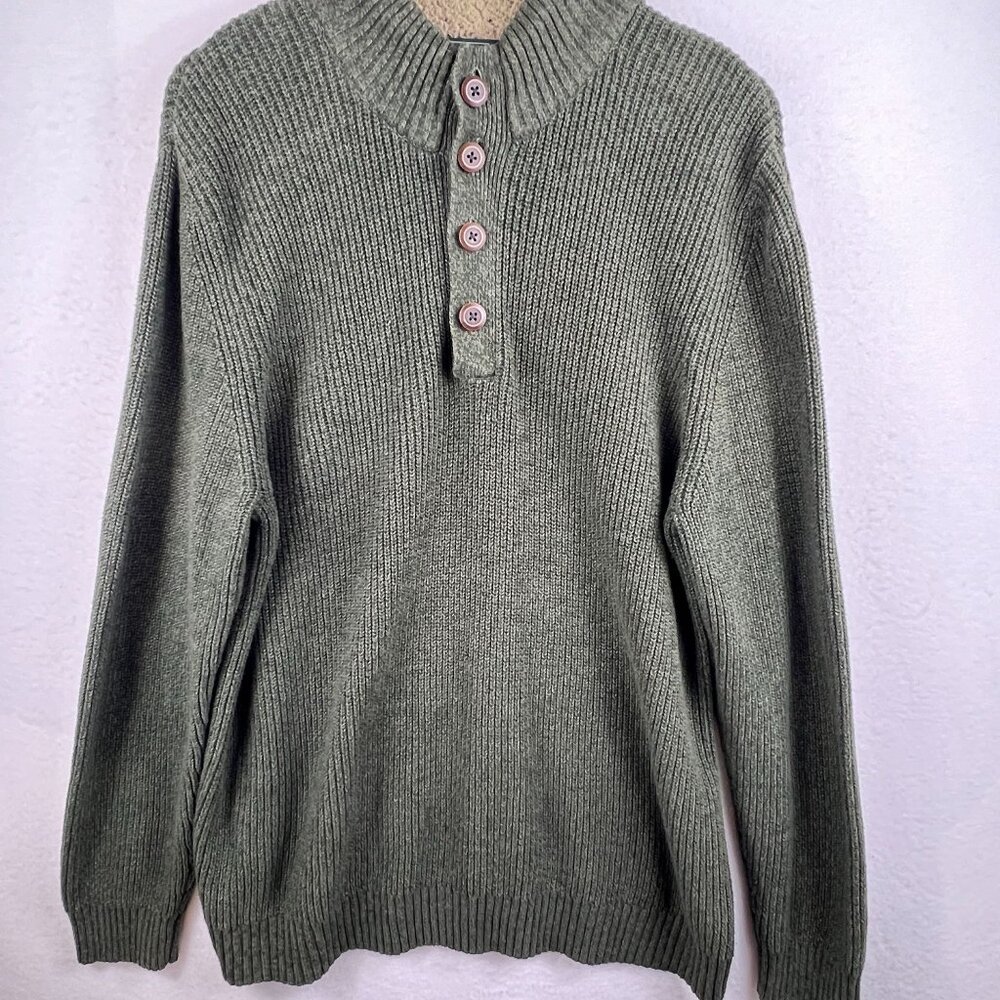 G.H. Bass & Co. Mens Green Thermal Henley Sweater Size XXL Knitted Button